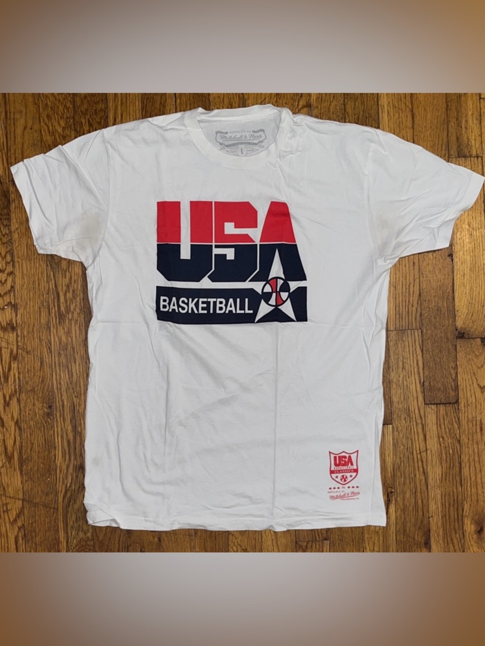 Mitchell & Ness Team USA Dream Team Basketball T Tee Shirt - White Cotton Sz L